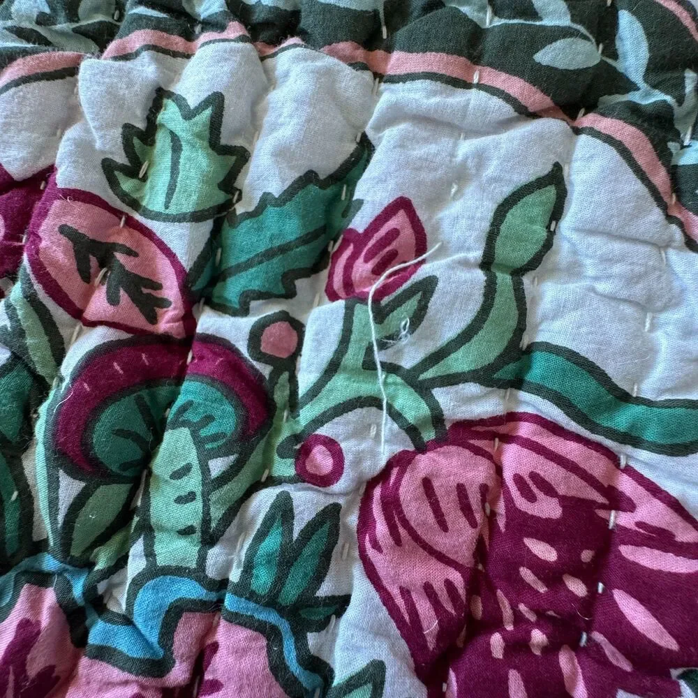 West Elm Rhode Mushroom Floral Stripe Reversible Cotton Percale King Sham Set